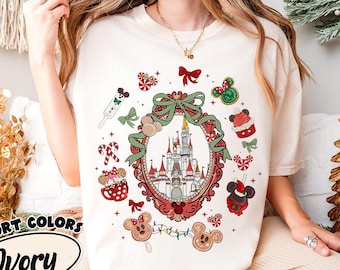 Coquette Bows Disneyland Castle Christmas Shirt, Magic Kingdom Christmas Shirt, Disney Christmas Shirt, Mickey and Friends Christmas Shirt