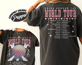 Vintage Disney Epcot World Tour Comfort Colors Shirt, Drink Around The World Shirt, Disneyworld Family Matching T-Shirt, Disney Traveler Tee