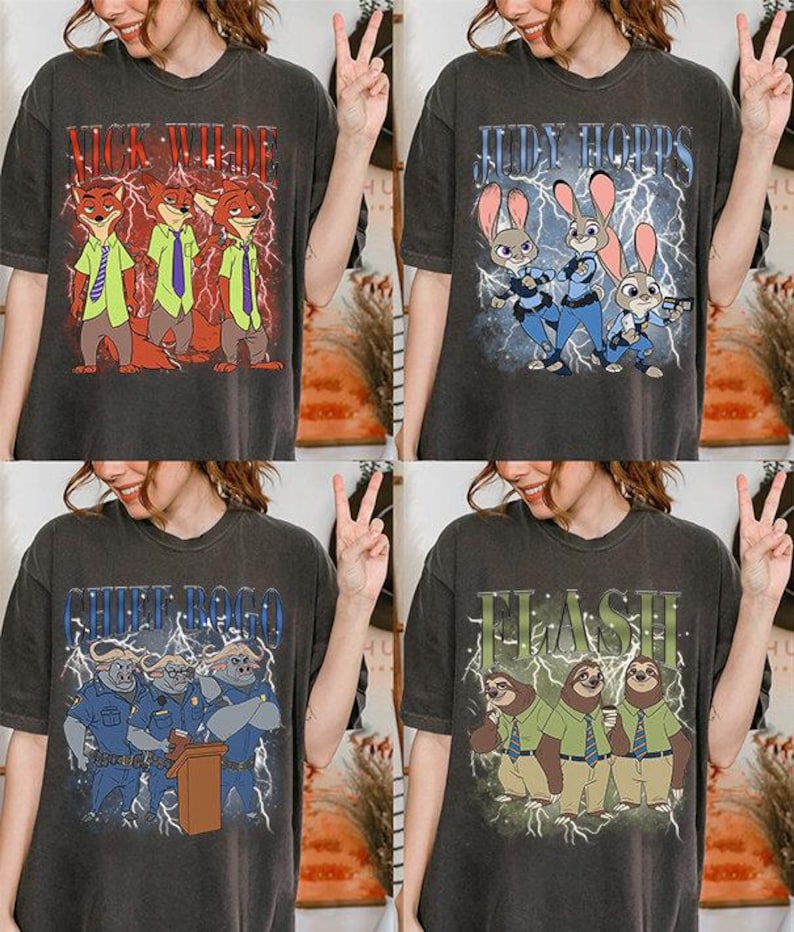 Disney Zootropolis Nick Wilde-tröja, Judy Hopps och Nick Wilde-tröja, Zootropolis 2 2025, Disneyland-familjeresa 2025, Flash-tröja, Chief Bogo bild 1