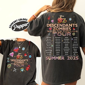 Two-sided Disney Descendants Zombies Worlds Collide Tour Shirt, Disney Channel Descendant Zombies World Tour Concert Music Festival Fan Gift