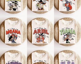 Disney Princess Halloween Shirt, Custom Princess Horror T-Shirt, Princess Witches Shirt, Belle Halloween Shirt, Tiana Halloween Girls Shirt