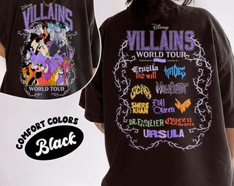 ヴィンテージ 両面ディズニーヴィランズ イービルツアーシャツ、ディズニー イービルフレンズ 2025、バッドウィッチ ディズニーシャツ、イービルクイーン、マレフィセント アースラ クルエラ