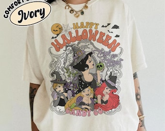 Camisetas de Halloween de princesas de Disney, fiesta de Halloween de princesas de Disneyland, camiseta de Halloween de Blancanieves, Ariel y Rapunzel, camiseta de temporada espeluznante