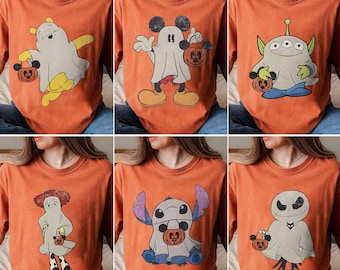 ディズニーキャラクターのハロウィンシャツ、ミッキーゴーストシャツ、ミッキーのハロウィンパーティー、ディズニーハロウィン旅行シャツをカスタマイズ