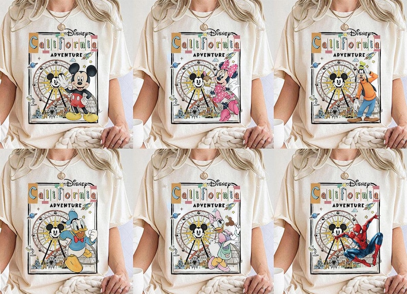 Camiseta retro personalizada de Disneyland California Adventure, camiseta de Mickey y sus amigos, princesa Baymax, Toy Story, camisetas a juego para viajes familiares. imagen 1