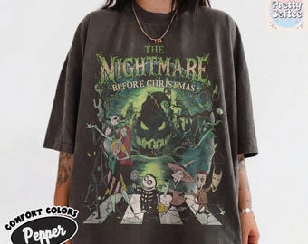 Comfort Colors® Nightmare Before Christmas Shirt, Jack Skellington Sally Tee, Oogie Boogie Coquette Bow Disney Halloween Spooky Season Shirt