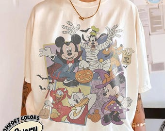 Vintage Mickey And Friends Trick Or Treat Halloween Shirt, Mickey's Not So Scary Halloween Party Tee, Disney Halloween Family Matching Tee