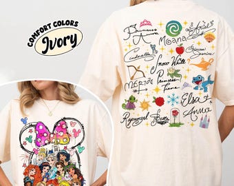 Disney Princess Comfort Colors Shirt, Watercolor Magic Castle Princess  Shirt, Disney Princess Signature Sketch Tee,Disneyland Girl Trip Tee