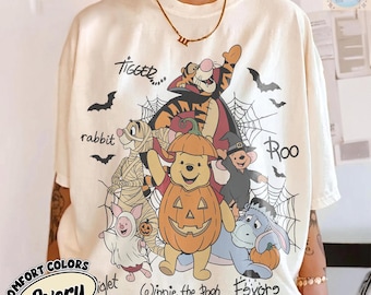 Retro Winnie The Pooh Halloween Signature Shirt, Pooh Bear Pumpkin Spooky Season Tee, Tigger Piglet Eeyore, Disney Family Vacation Gift