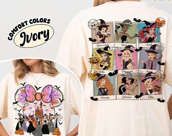 Camiseta de Halloween de princesas brujas, camiseta de Halloween con lazo coqueto, sudadera espeluznante de Blancanieves, Ariel y Jasmine, camiseta de la temporada de calabazas de Disneyland