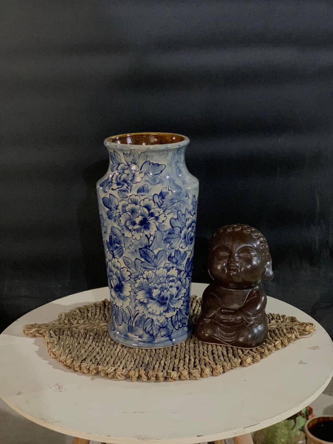 Vintage Blue Floral Ceramic Vase - Hand-painted Decorative Pottery for ...