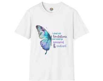 Butterfly Inspirational T-Shirt, Limitations Inspiration, Renewed and Radiant, Unisex Tee, Motivational Gift, Self-Love Shirt