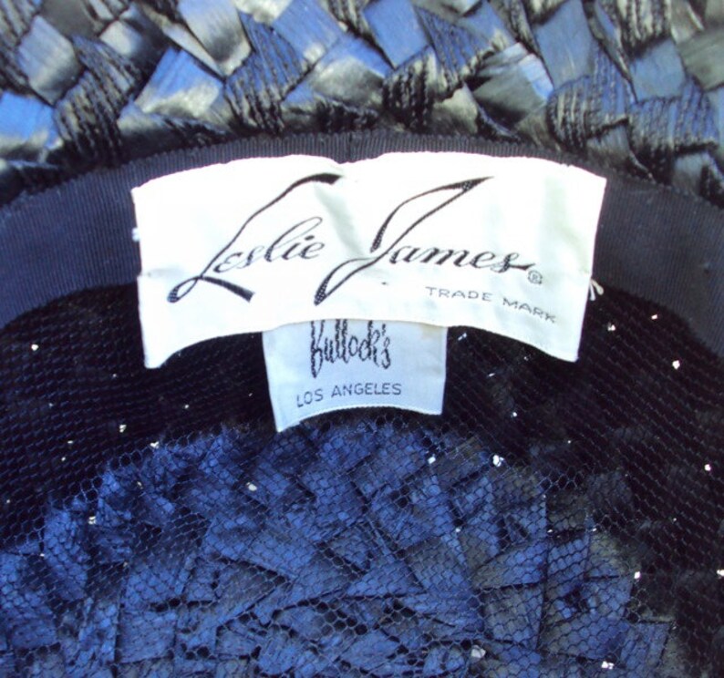 Bucket Style Black Straw with Veil Vintage Hat Cloche Leslie James