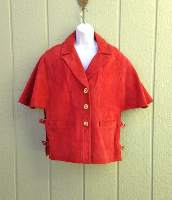 Red Suede Cape, 1960s - 1970s Boho Mod Cape Jacket
