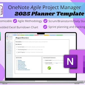 OneNote Template for Agile Project Managers, Project Management Planner, Digital Task Tracker
