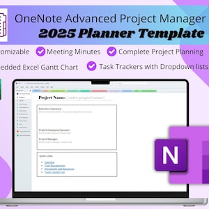 Premium OneNote Project Management Template with Excel Gantt, 2025 Planner for Project Managers, Professional Work Task Tracker