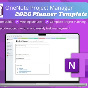 OneNote Project Management Template 2026 | Project Manager Planner + AI Prompts | Professional Task Tracker