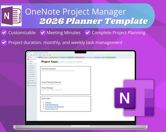 OneNote Project Management Template 2026 | Project Manager Planner + AI Prompts | Professional Task Tracker
