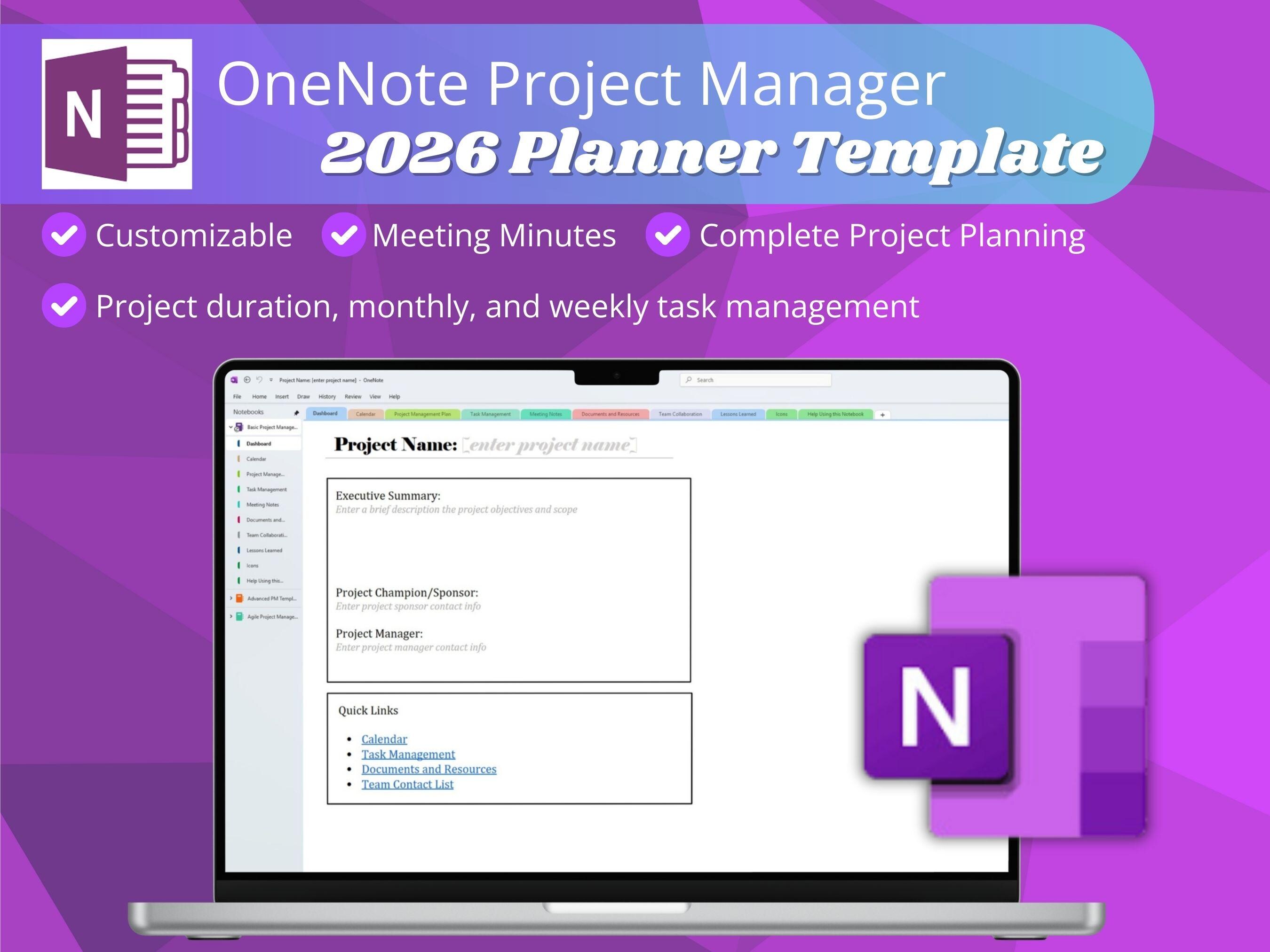 Onenote Project Management Template 2026 | Project Manager Planner + AI ...