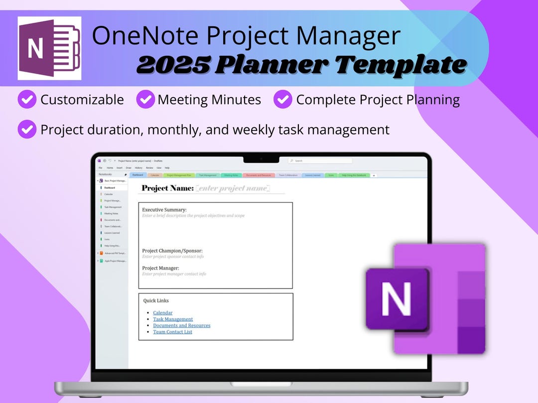 Onenote Project Management Template, 2025 Planner for Project Managers ...
