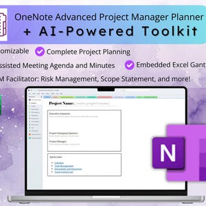 OneNote プロジェクト プランナー 2026 | AI プロンプトと Excel ガント チャート (デジタル ダウンロード)