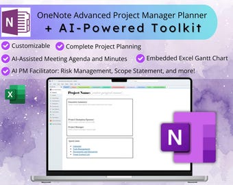 Planer projektów OneNote 2026 | Podpowiedzi AI i wykres Gantta w programie Excel (wersja cyfrowa do pobrania)