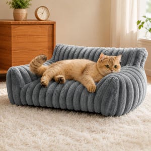 Calming Pet Bed, Cat Sofa Bed & Dog Couch Bed, Soft Plush Pet Sofa, Washable Cozy Bed for Small Medium Pets
