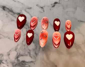 Be My Valentine | Pink and Red Press on Nails | Custom nails | Reusable Press Ons