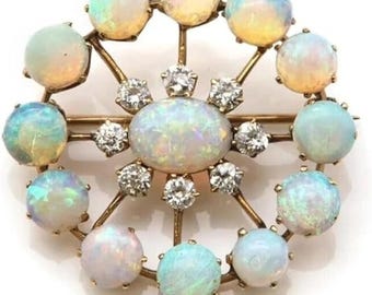 2.50 Carat Round & Oval Shape Simulated Fire Opal and Diamond Flower Broaches Pin in 14K Yellow Gold Plated