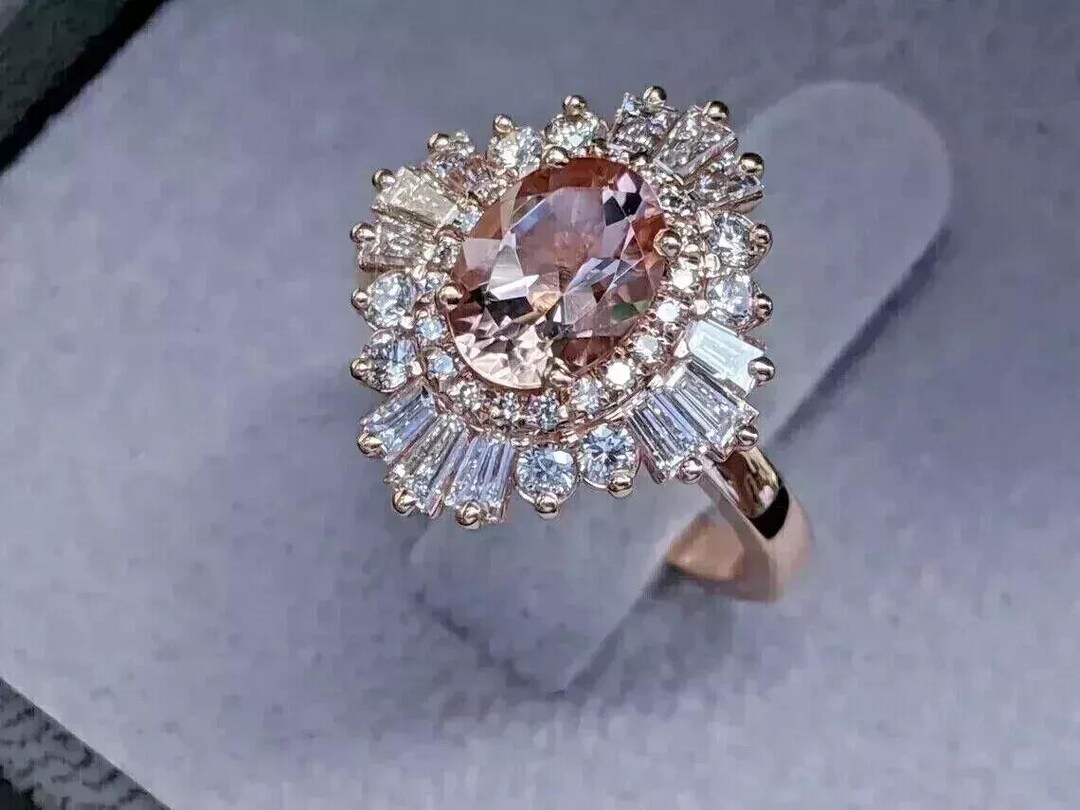 Ct Oval Cut Simulated Peach Morganite Diamond Wedding