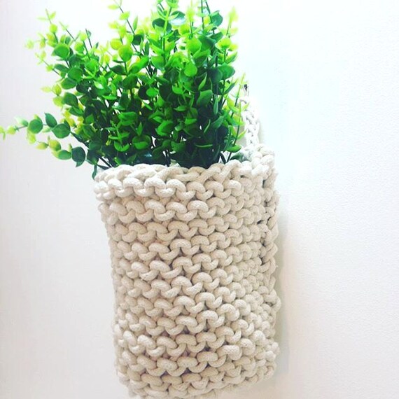 Items similar to knitted rope storage wall basket on Etsy