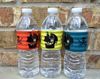 Pirate Vinyl Birthday Party or Travel Water Bottle Labels (sets of 5)