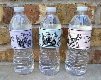 Cinderella Vinyl Birthday Party or Travel Water Bottle Labels (sets of 5)
