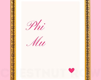 Phi Mu Sorority Wall Art Digital Downloadable Poster Design Aesthetic Preppy Old Money Cute Pink