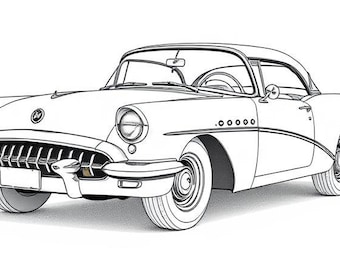 Classic Cars Coloring Pages: 40 Printable Art Designs (Digital Download)
