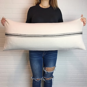 Linen Style Pillow Cover, Long Lumbar Pillow, Grain Sack Lumbar, Farmhouse Pillow, Modern Farmhouse Lumbar, Stripe Pillow Cover