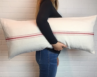 Farmhouse Couch Pillow Cover, Rustic Sofa Pillow, Farmhouse Lumbar, Grain Sack Lumbar, Grain Sack Pillow, Stripe Pillow Cover, Linen Style