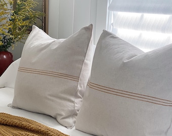 Minimalist Pillow Cover, Minimal Farmhouse Pillow, Fall Stripes, Earth Tones, Linen Style Cover, Grain Sack Style Cover, Modern Rustic