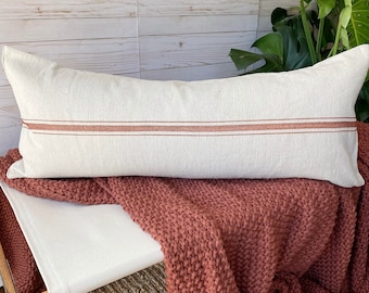Fall Rustic Pillow Cover, Long Lumbar Pillow, Farmhouse Pillow, Modern Farmhouse Lumbar, Terracotta Stripe Pillow, Cinnamon, Clay