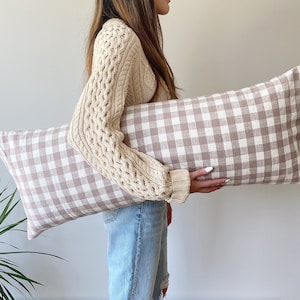 Neutral Summer Pillow Cover, Gingham Lumbar Pillow, Tan Check Pillow, Taupe Check Pillow, Farmhouse Check Pillow, Neutral Farmhouse Pillow