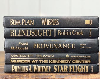 Black and Gold Books, Vintage Black Hardcover Books, Classic Black Books,  Fall Mantle Styling, Gothic Bookshelf Styling, Mystery Books