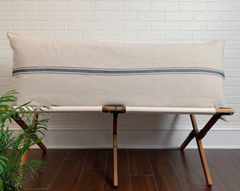 Modern Farmhouse Body Pillow Cover, 20x54, 20x52, Grain Sack Style Hand Painted Stripe, Casual Boho Coastal Decor, Extra Large Pillow Case