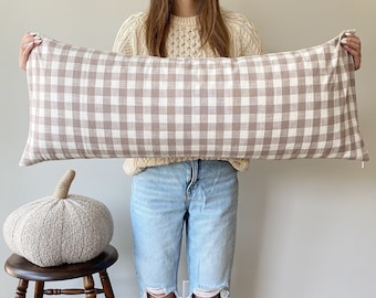 Neutral Fall Pillow Cover, Gingham Lumbar Pillow, Tan Check Pillow, Taupe Check Pillow, Farmhouse Check Pillow, Neutral Farmhouse Pillow