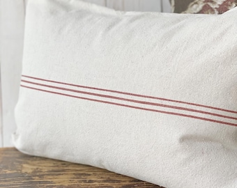 English Cottage Pillow Cover, Modern Farmhouse Pillow Cover, Modern Rustic Pillow, Fall Stripes, Earth Tones, Linen Style Cover, Grain Sack