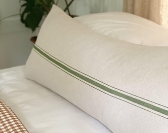 Modern Farmhouse Body Pillow Cover, 20x54, 20x52, Grain Sack Style Hand Painted Stripe, Casual Boho Coastal Decor, Extra Large Pillow Case