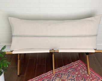 Modern Farmhouse Body Pillow Cover, 20x54, 20x52, Grain Sack Style Hand Painted Stripe, Casual Boho Coastal Decor, Extra Large Pillow Case