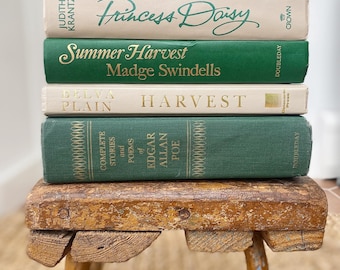 Vintage Green Beige Book Bundle, Moody Library Books, Dark Green Neutral Books, Green and Tan Books,  Green Book Decor, Edgar Allen Poe