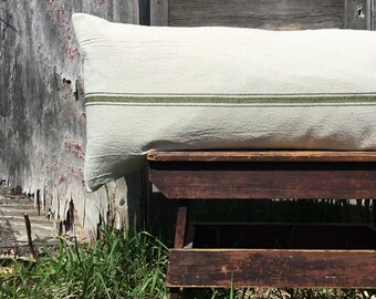Modern Farmhouse Body Pillow Cover, 20x54, 20x52, Grain Sack Style Hand Painted Stripe, Casual Boho Coastal Decor, Extra Large Pillow Case