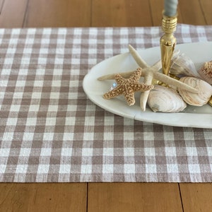 Neutral Gingham Table Runner, Taupe and White Check Runner, Gingham Check Table Runner, Christmas Runner, Scandi Christmas, Hostess Gift image 1