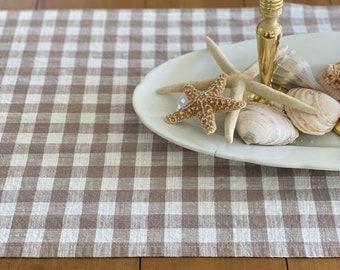 Neutral Gingham Table Runner, Taupe and White Check Runner, Gingham Check Table Runner, Christmas Runner, Scandi Christmas, Hostess Gift